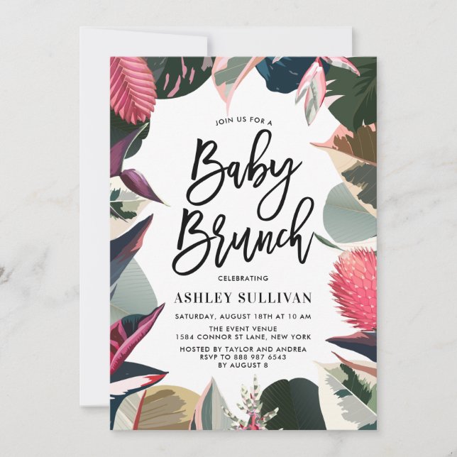 Pink Tropical Houseplants Frame Baby Shower Brunch Invitation (Front)