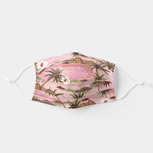 Pink Tropical Island and Palm Trees Adult Cloth Face Mask (Front, Unfolded)