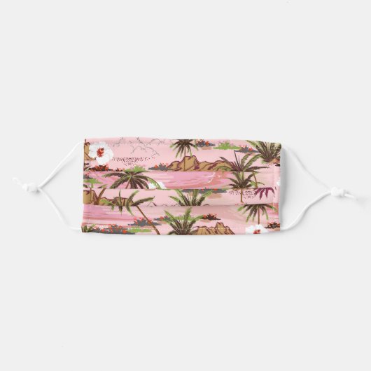 Pink Tropical Island and Palm Trees Adult Cloth Face Mask (Front, Folded)