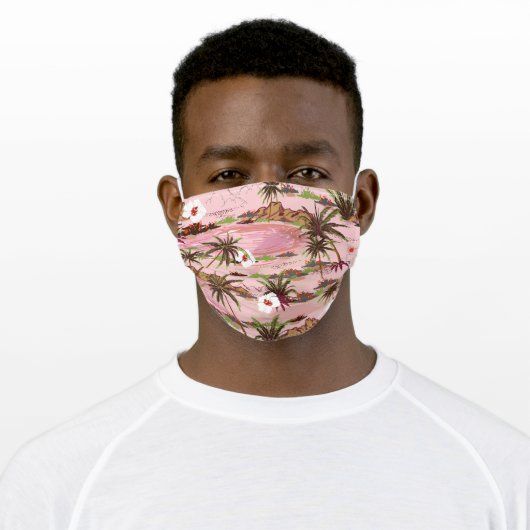 Pink Tropical Island and Palm Trees Adult Cloth Face Mask (Worn)