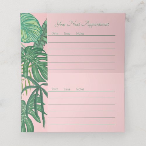 Pink Tropical Jungle Monstera Palm pattern Appointment Card