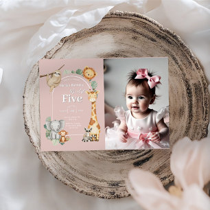 Pink Tropical Jungle Safari Animals birthday Invitation