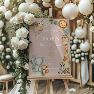 Pink Tropical Jungle Safari baby shower Animals  Foam Board