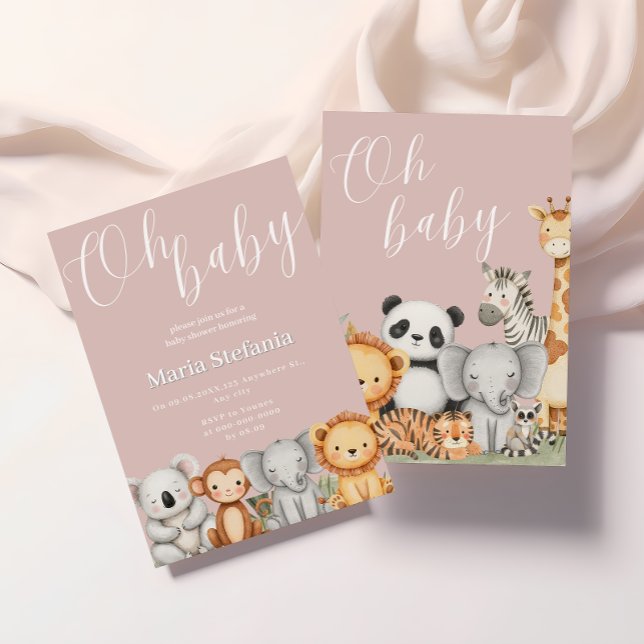 Pink Tropical Jungle Safari Baby Shower Animals  Invitation (Creator Uploaded)