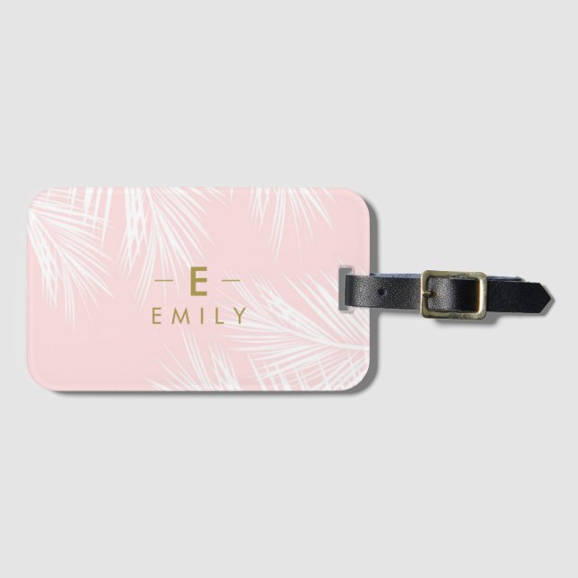 Pink Tropical Leaf, Demoiselle d'honneur Luggage Tag (Front Horizontal)