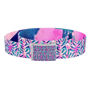 Pink Tropical Leaf Pattern Belt