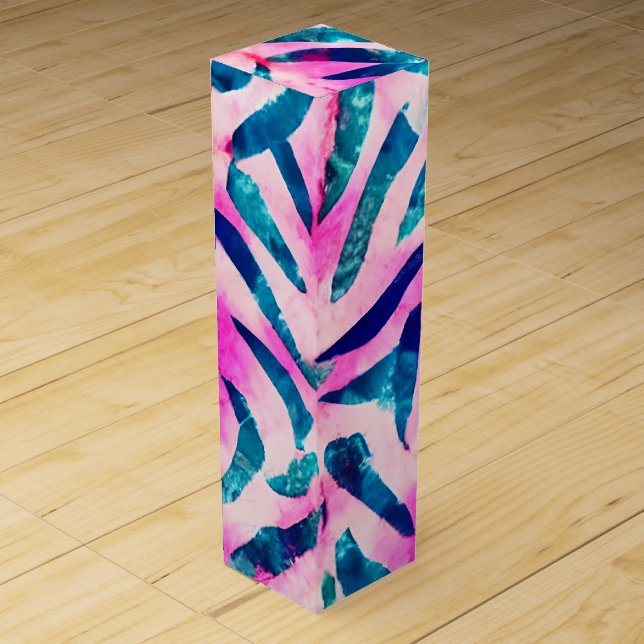 Pink Tropical Leaf Pattern  Wine Box (Front)