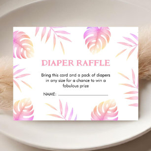 Pink Tropical Leaves Baby Shower Diaper Raffle Enclosure Card