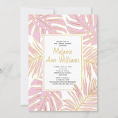 Pink tropical leaves wedding bridal shower invitation (Front)
