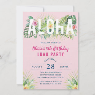 Pink Tropical Luau Birthday Invitation