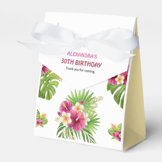 Pink Tropical Luau Birthday Party Floral  Favor Boxes (Front Side)
