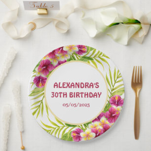 Pink Tropical Luau Floral Birthday Party Paper Plates