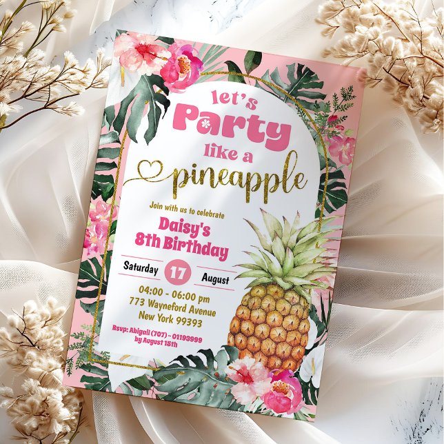 Pink Tropical Luau Floral Party like a Pineapple Invitation (Creator Uploaded)