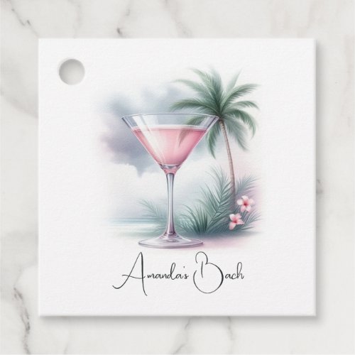 Pink Tropical Martini Bachelorette Favor Tags