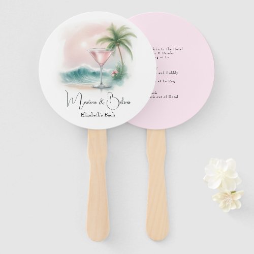 Pink Tropical Martini Bachelorette Weekend Hand Fan