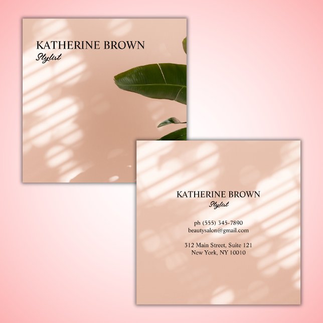 Pink Tropical Minimalist Beauty Salon Stylist Square Business Card (Pink Tropical Minimalist Beauty Salon Stylist Square Business Card)