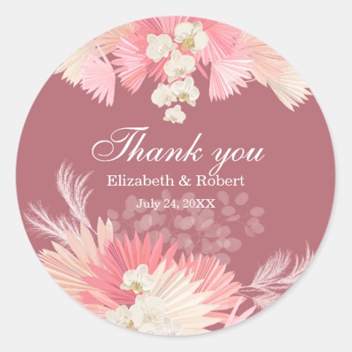 Pink Tropical Orchid Wedding Thank You Sticker