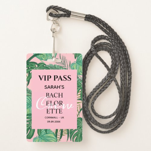 Pink Tropical Palm Bachelorette Party VIP Pass  Badge