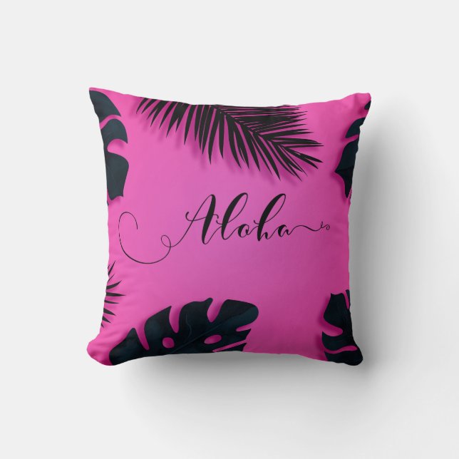 Pink Tropical Palm Leaves Hawaiian Summer Aloha Throw Pillow (Front)