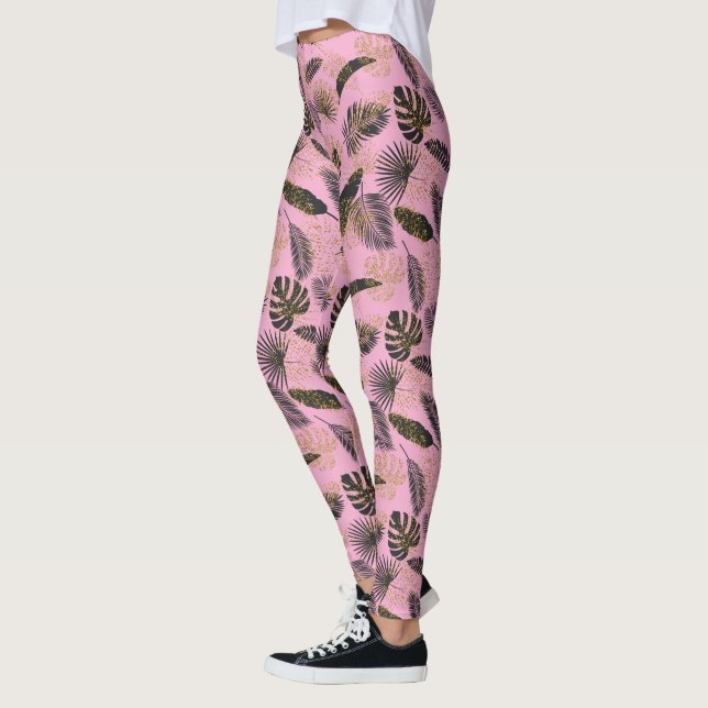 Pink Tropical Palm Leaves  Leggings (Left)