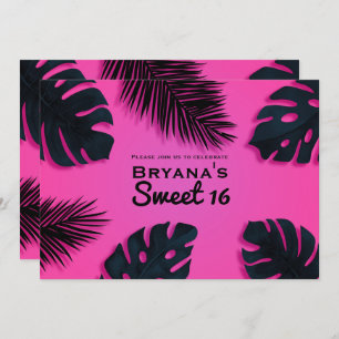 Pink Tropical Palm Leaves Luau Party Invitations
