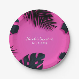 Pink Tropical Palm Leaves Luau Party Summer Chic Paper Plates