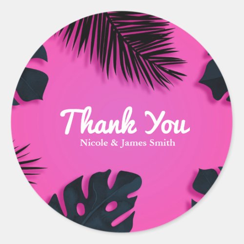 Pink Tropical Palm Leaves Party Luau Favor Classic Round Sticker