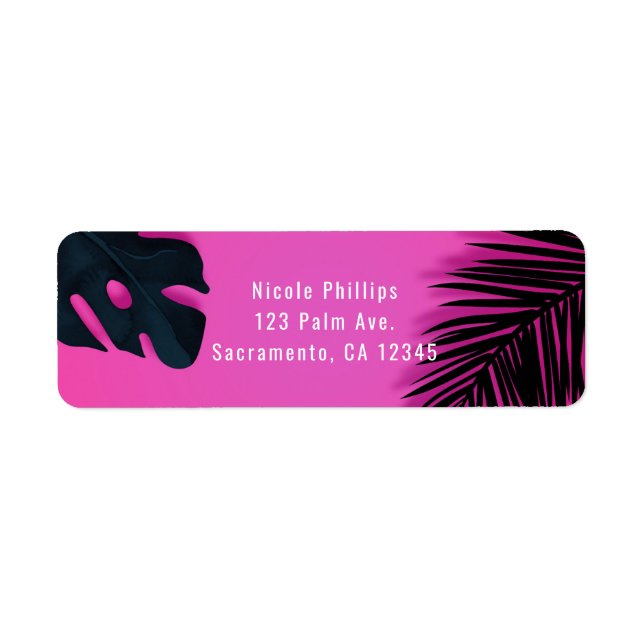 Pink Tropical Palm Leaves Party Luau Invitation Label (Front)