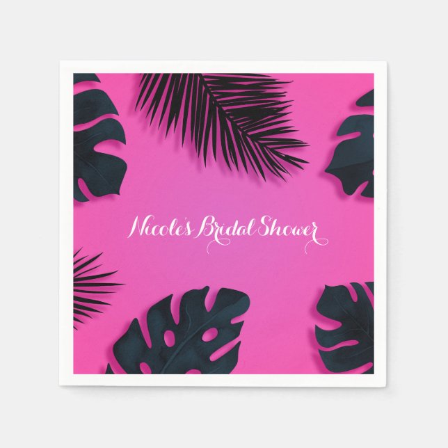 Pink Tropical Palm Leaves Party Luau Summer Chic Napkins (Front)