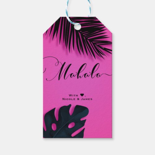 Pink Tropical Palm Leaves Party MAHALO ALOHA Gift Tags
