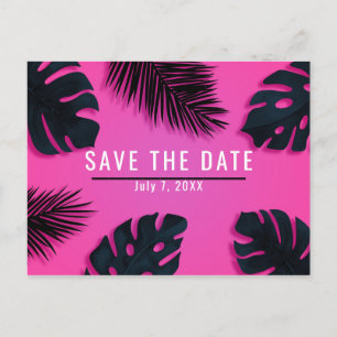 Pink Tropical Palm Leaves Party Save the Date Announcement Postcard