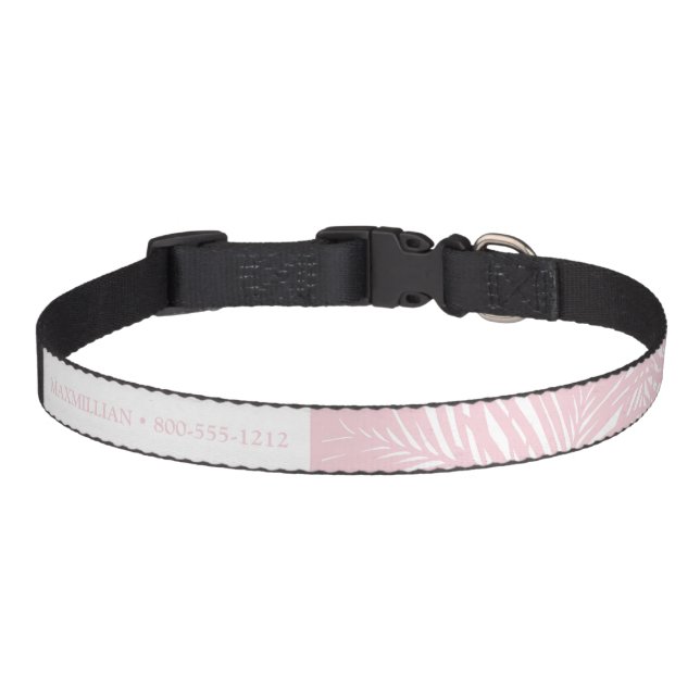 Pink Tropical Palm Leaves Pattern Dog Pet Collar (Front)