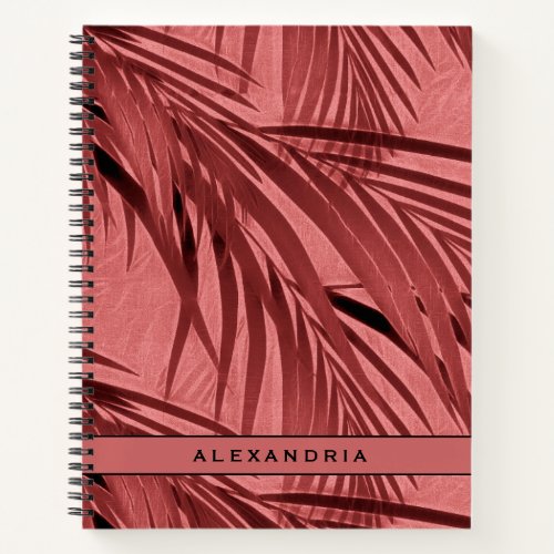 Pink Tropical Palm Leaves  Your Name Custom Notebook