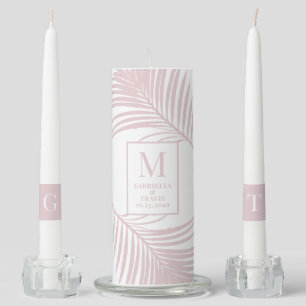 Pink Tropical Palm Monogram Names Beach Wedding Unity Candle Set