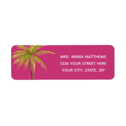 Pink Tropical Palm Tree Beach Address Labels