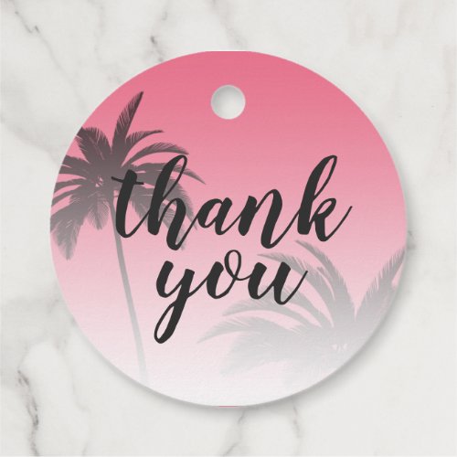 Pink Tropical Palm Tree Beach Thank You Wedding Favor Tags