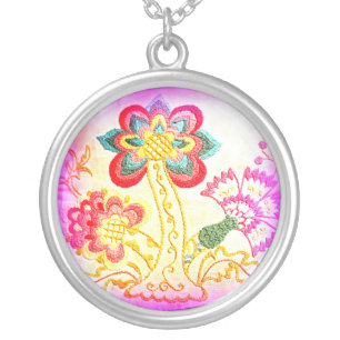 pink tropical palm tree necklace