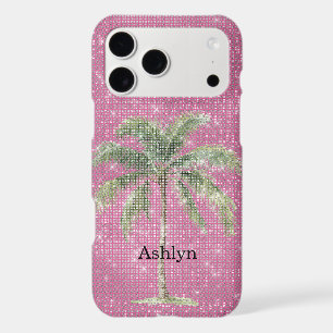 Pink Tropical Palm Tree Sparkle  iPhone 17 Pro Max Case