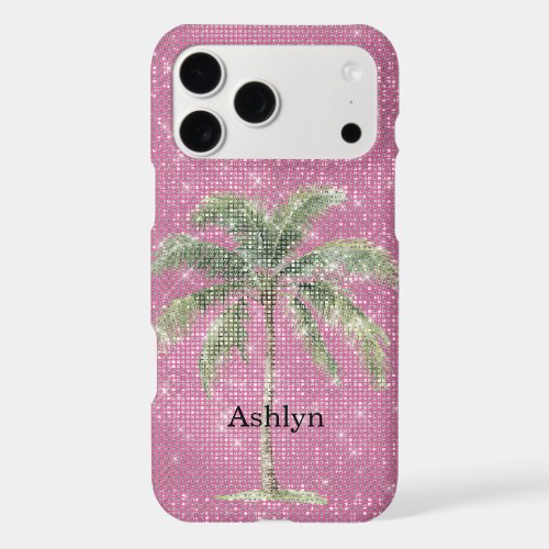 Pink Tropical Palm Tree Sparkle  iPhone 17 Pro Max Case