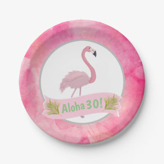Pink Tropical Palms Flamingo Age Birthday Party Paper Plates