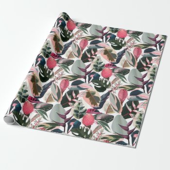 Pink Tropical Philodendron Houseplants Pattern Wrapping Paper by KeikoPrints at Zazzle
