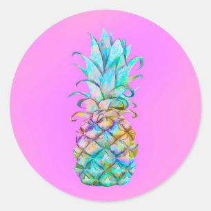 Pink Tropical Pineapple Color Splash Luau Party Classic Round Sticker