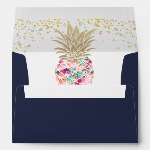 Pink Tropical Pineapple Navy Blue 5x7 Invitation Envelope