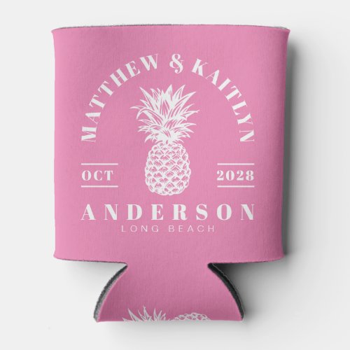 Pink Tropical Pineapple Wedding Can Cooler