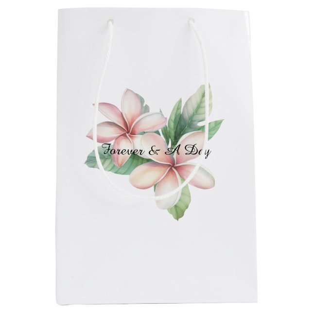 Pink Tropical Plumeria Floral Wedding Medium Gift Bag (Front)
