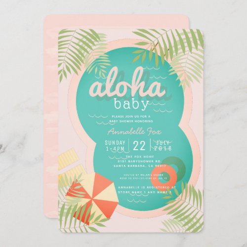 Pink Tropical Pool Aloha Baby Shower Invitation