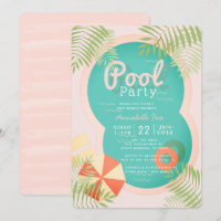 Pink Tropical Pool Party Baby Shower Invitation