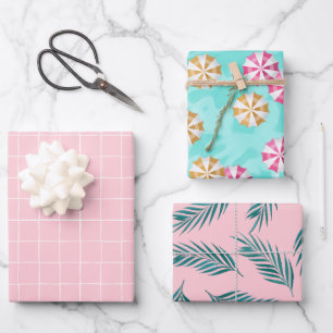 Pink Tropical Pool Party Wrapping Paper Sheets