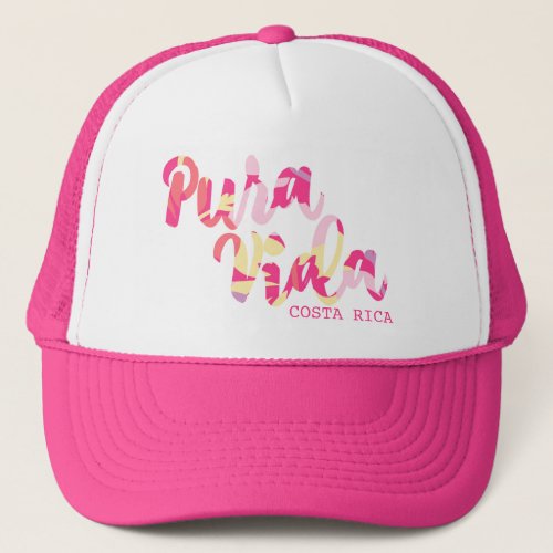Pink Tropical Pura Vida Costa Rica Souvenir Trucker Hat