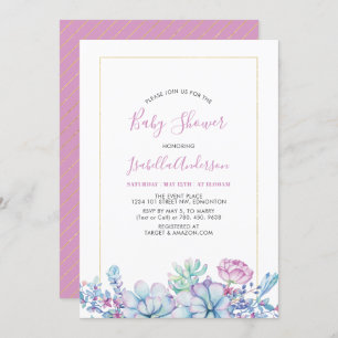 Pink Tropical Succulents Summer Baby Shower Invitation